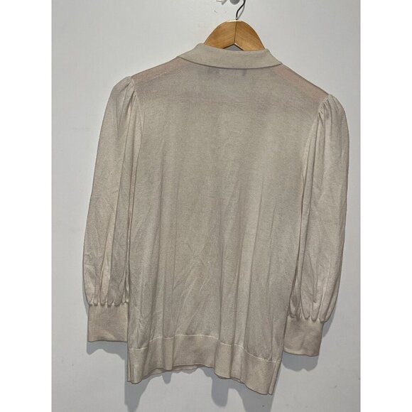 Lauren Ralph Lauren Cream Puff Sleeve Collared Knit Sweater Medium Womens - Picture 5 of 7